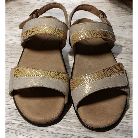 SAS Beige Sandals NUDU Golden Comfort Heel Strap Hook Loop 7M USA Made Excellent - Picture 6 of 11